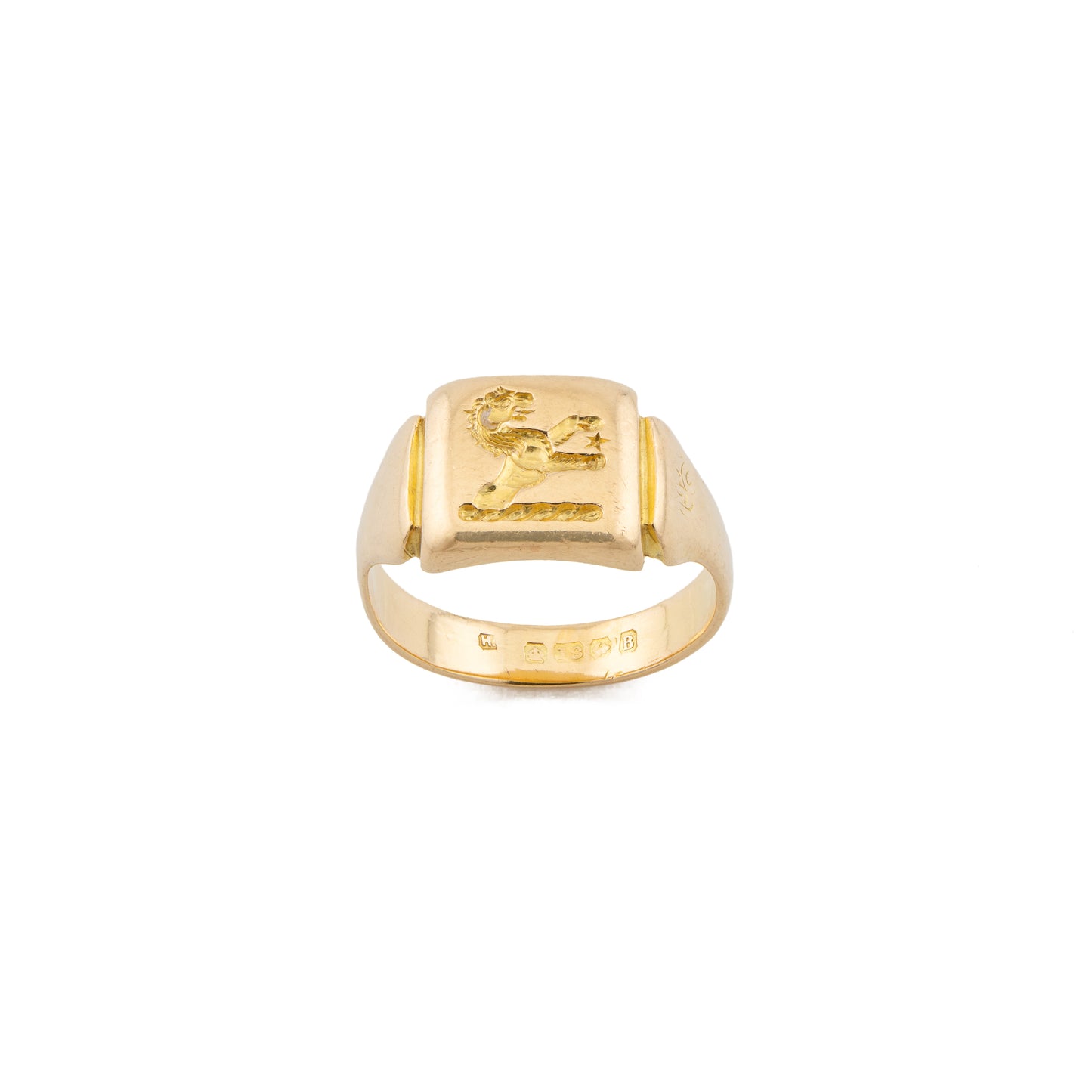 Lion Engraved Square Signet Ring in 18ct Gold