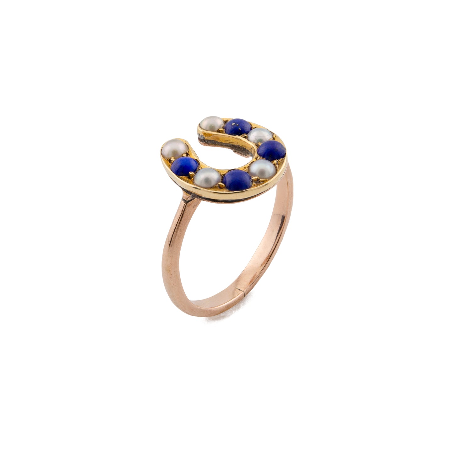 Victorian Lapis & Pearl Horseshoe Ring