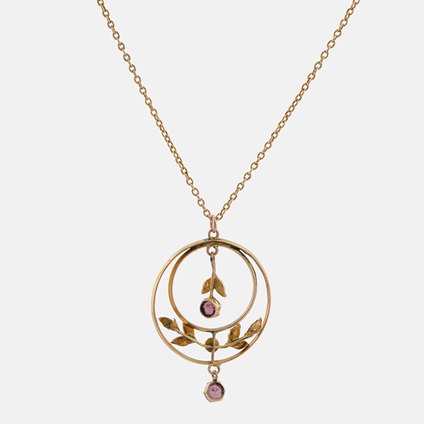Amethyst and Seed Pearl Foliate Necklace in 9ct Gold