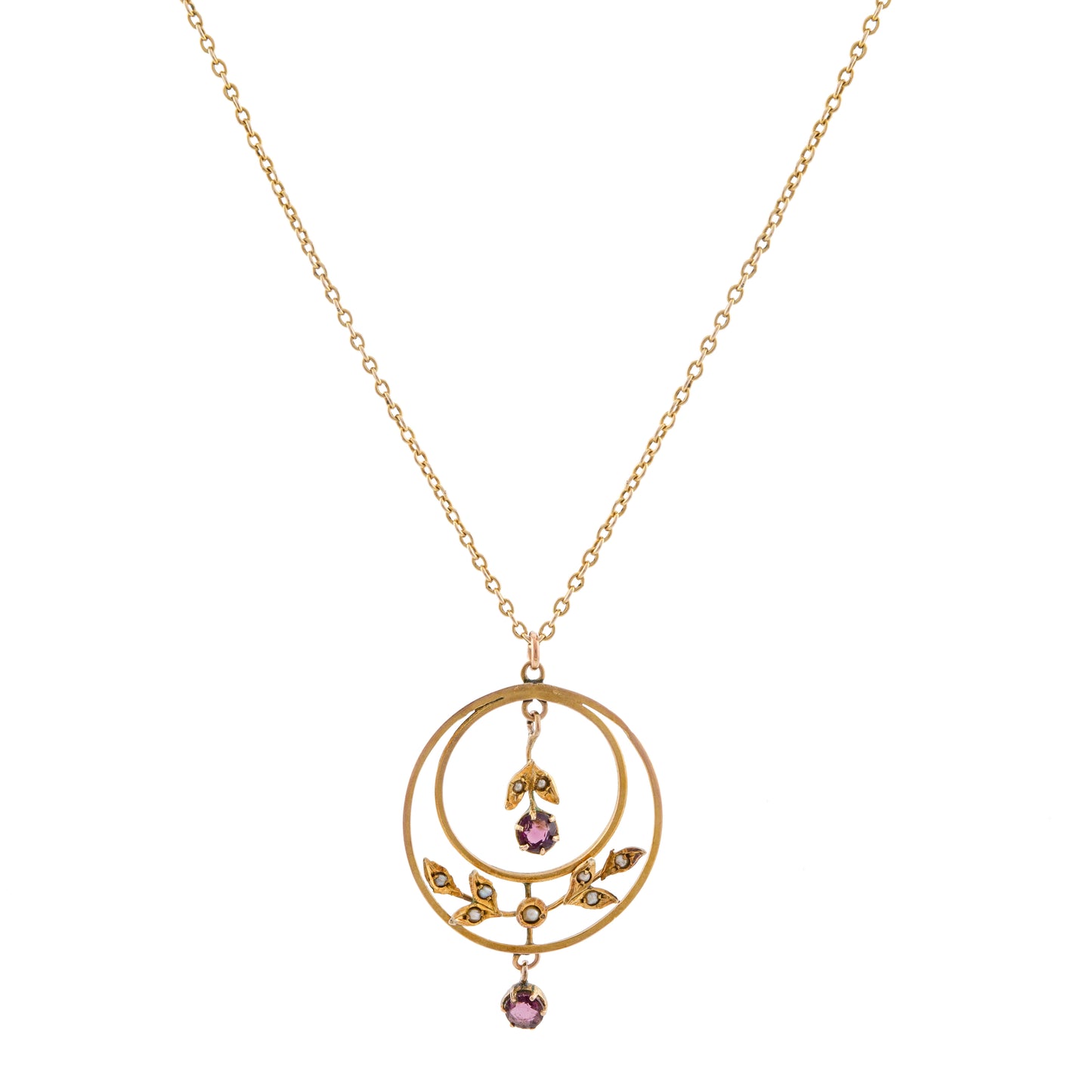 Amethyst and Seed Pearl Foliate Necklace in 9ct Gold