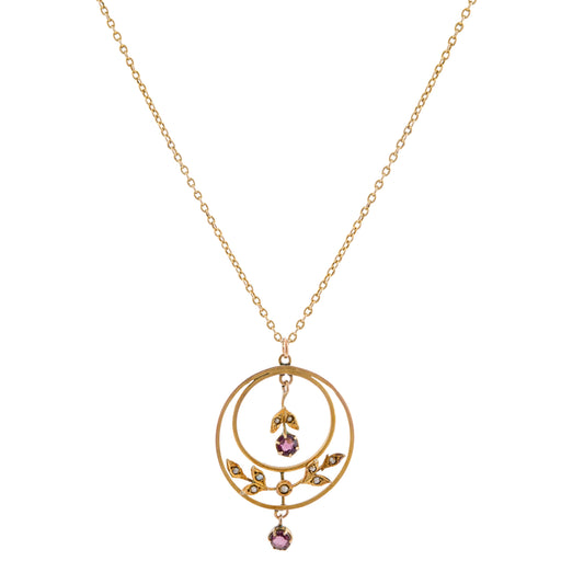 Amethyst and Seed Pearl Foliate Necklace in 9ct Gold