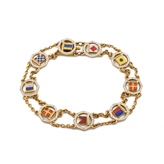 Vintage 9ct Gold Enamel Yacht Club Flag Bracelet by Benzie of Cowes