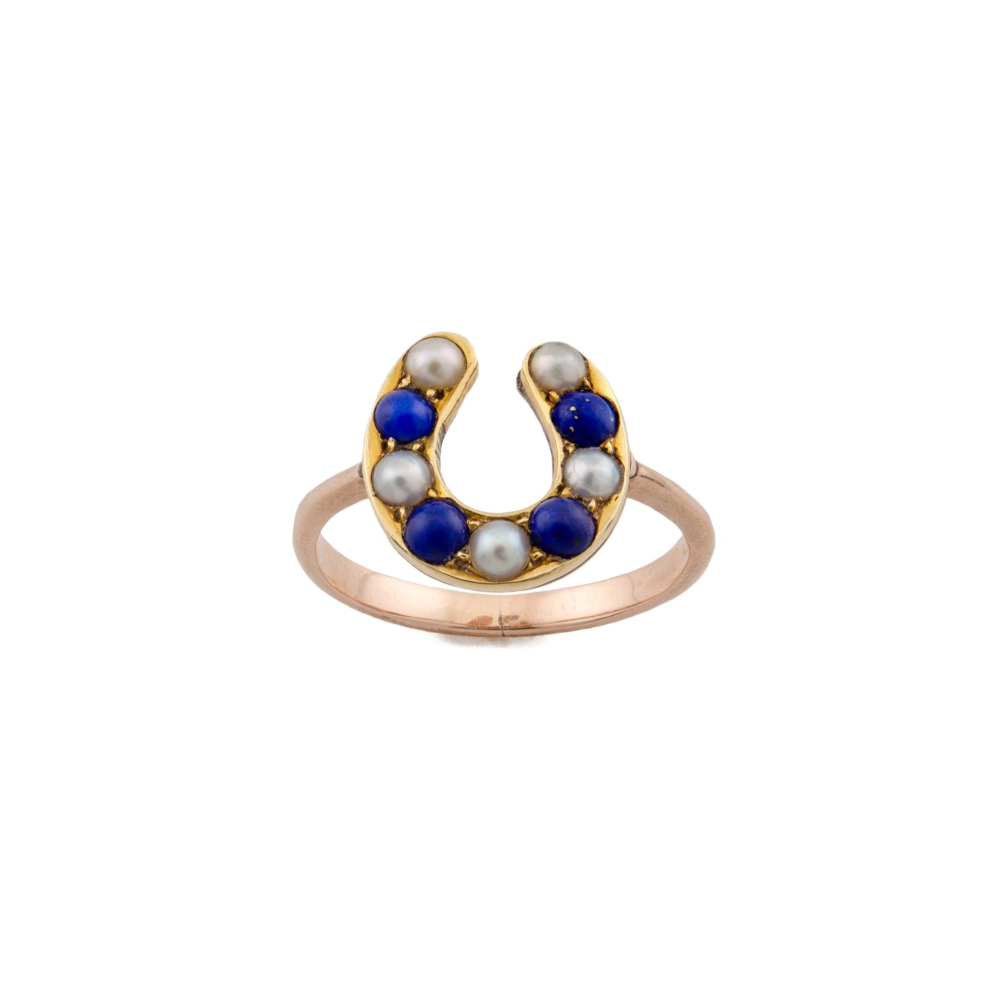 Victorian Lapis & Pearl Horseshoe Ring