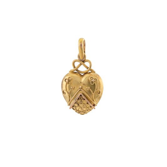 Victorian 15ct Gold Floral Relief Puff Heart Pendant