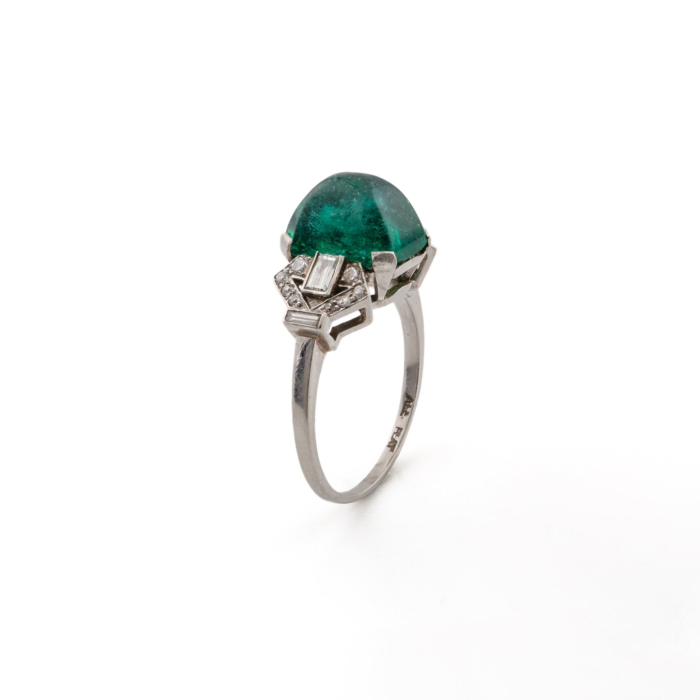 Platinum Sugarloaf Emerald and Diamond Cocktail Ring