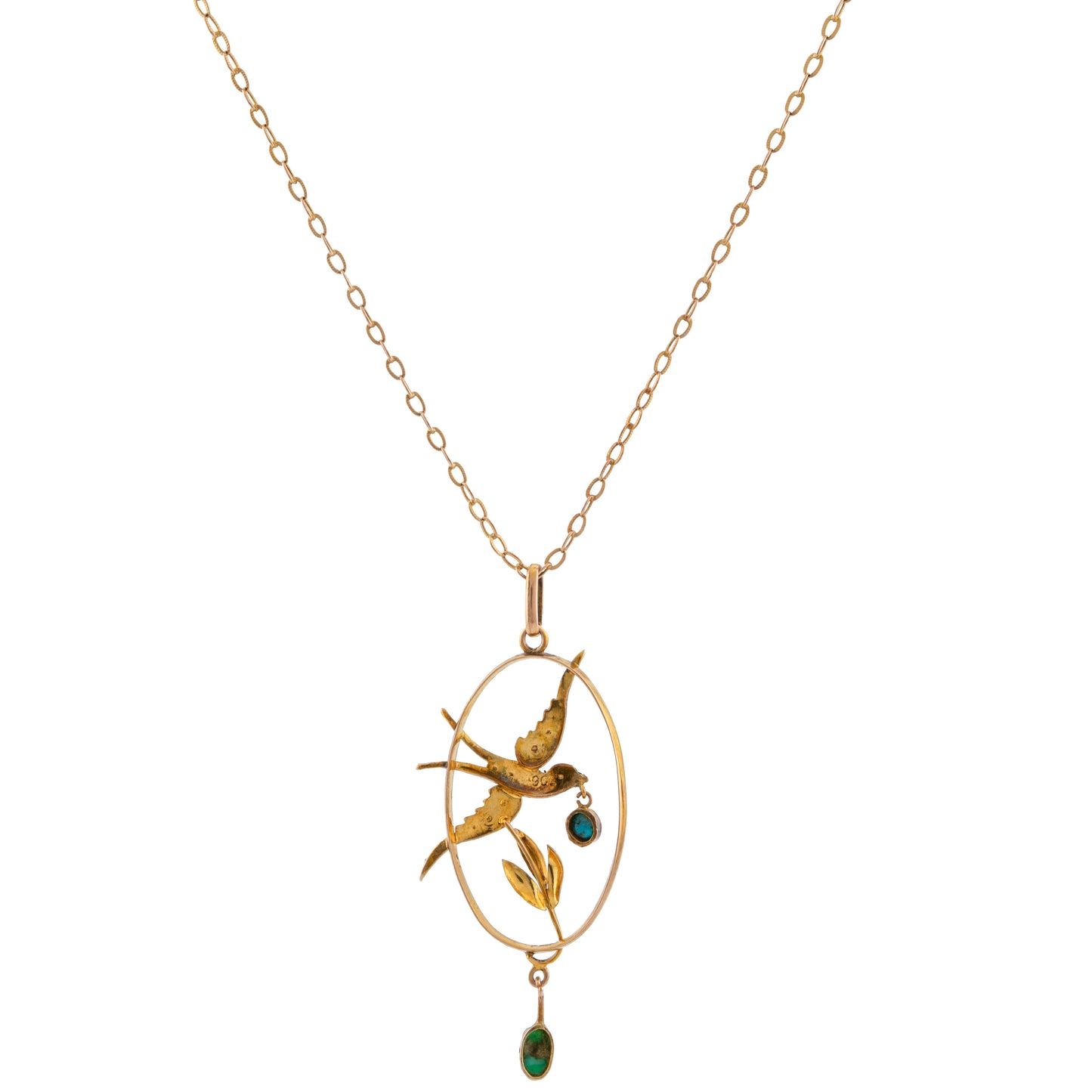 Turquoise and Seed Pearl Swallow Necklace in 9ct Gold