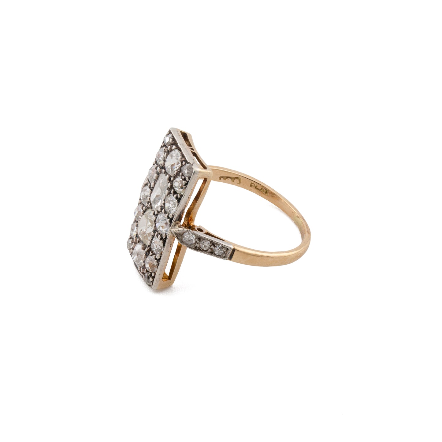Early Art Deco Diamond Plaque Ring in 18ct Gold & Platinum