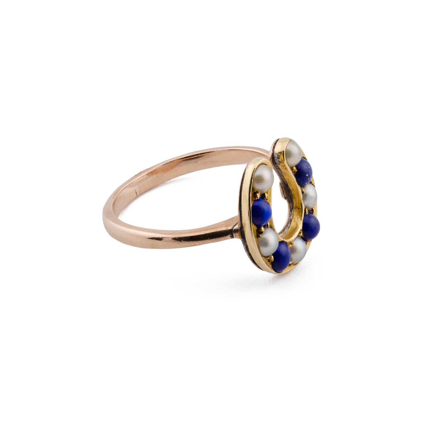 Victorian Lapis & Pearl Horseshoe Ring