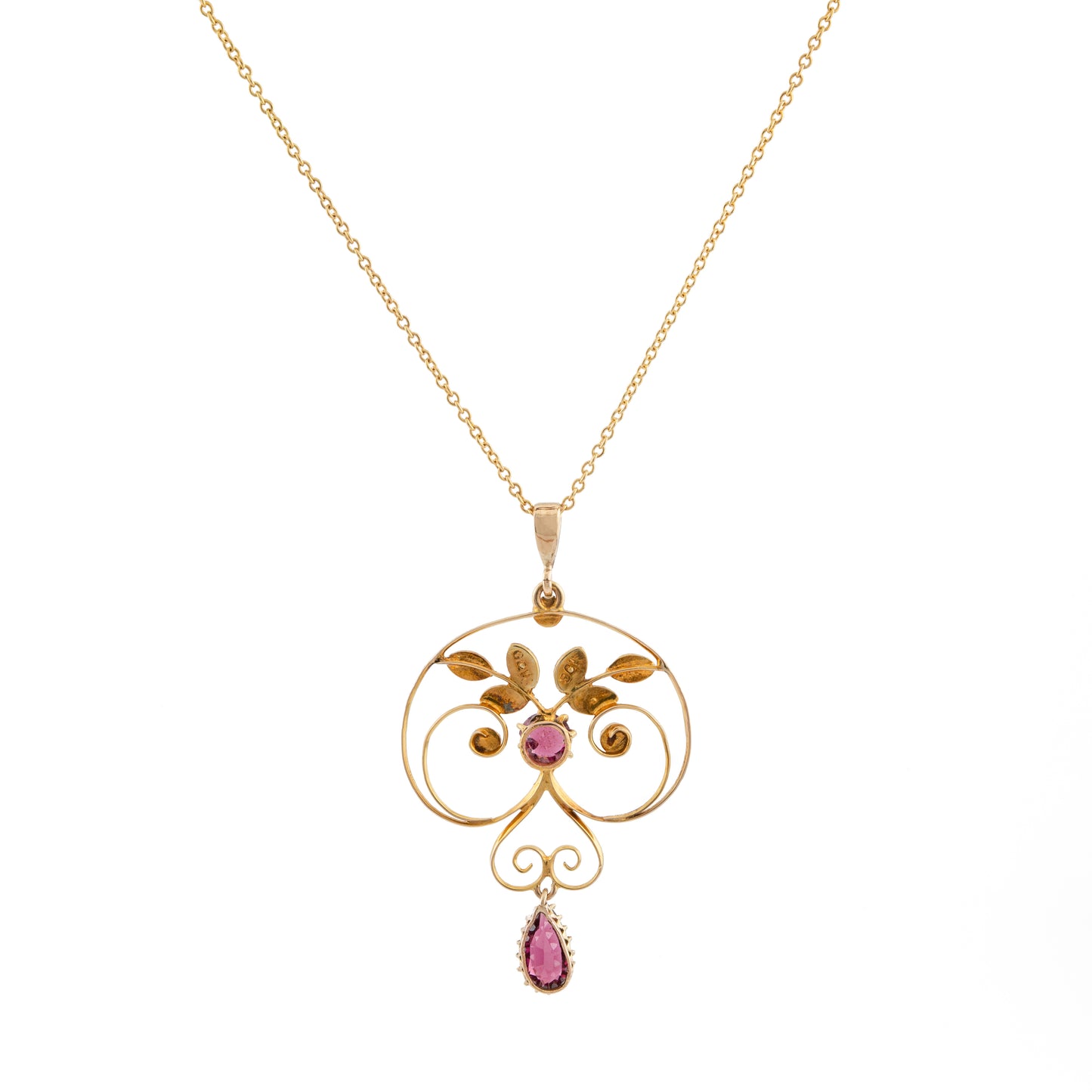 Garnet and Seed Pearl Foliate Necklace in 9ct Gold