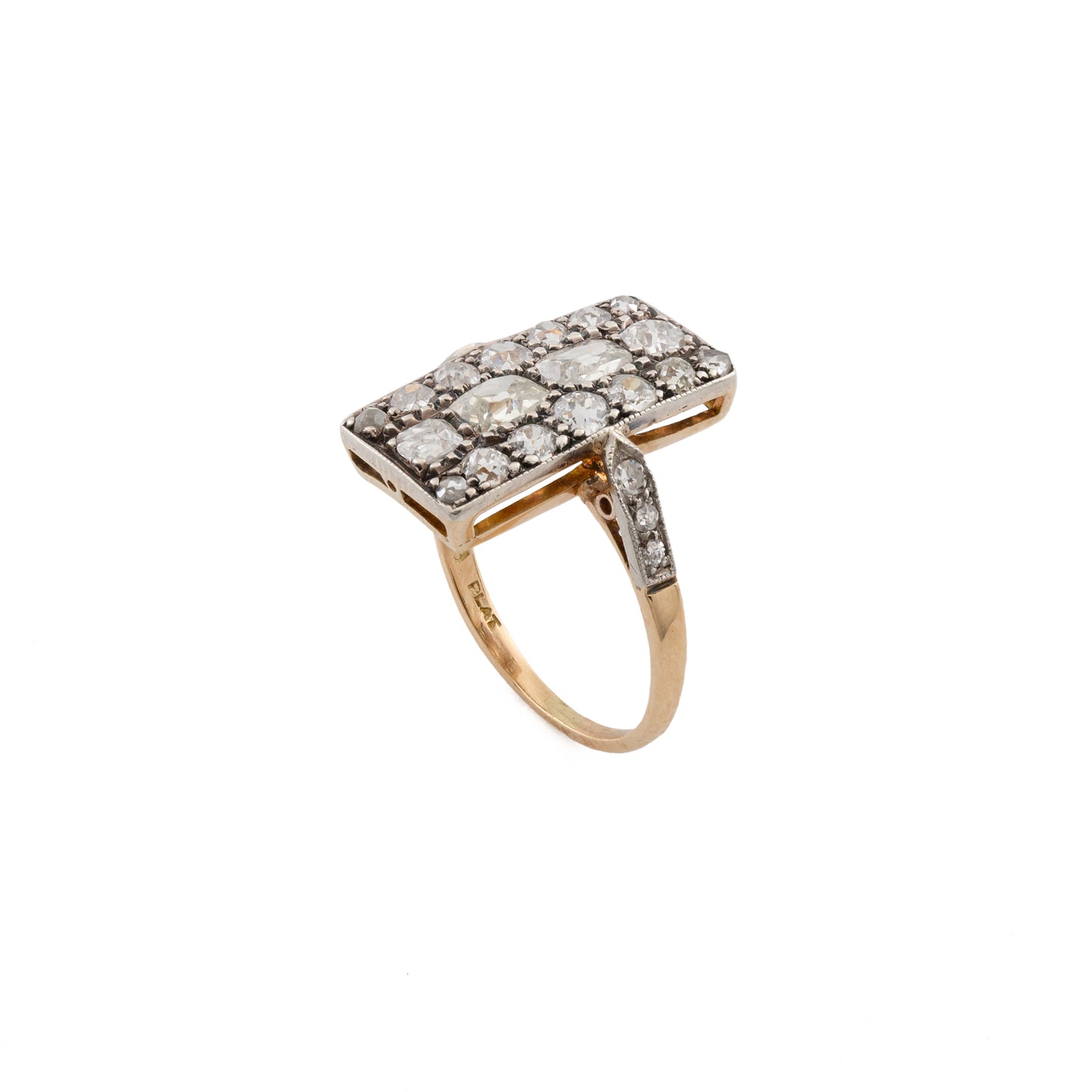 Early Art Deco Diamond Plaque Ring in 18ct Gold & Platinum