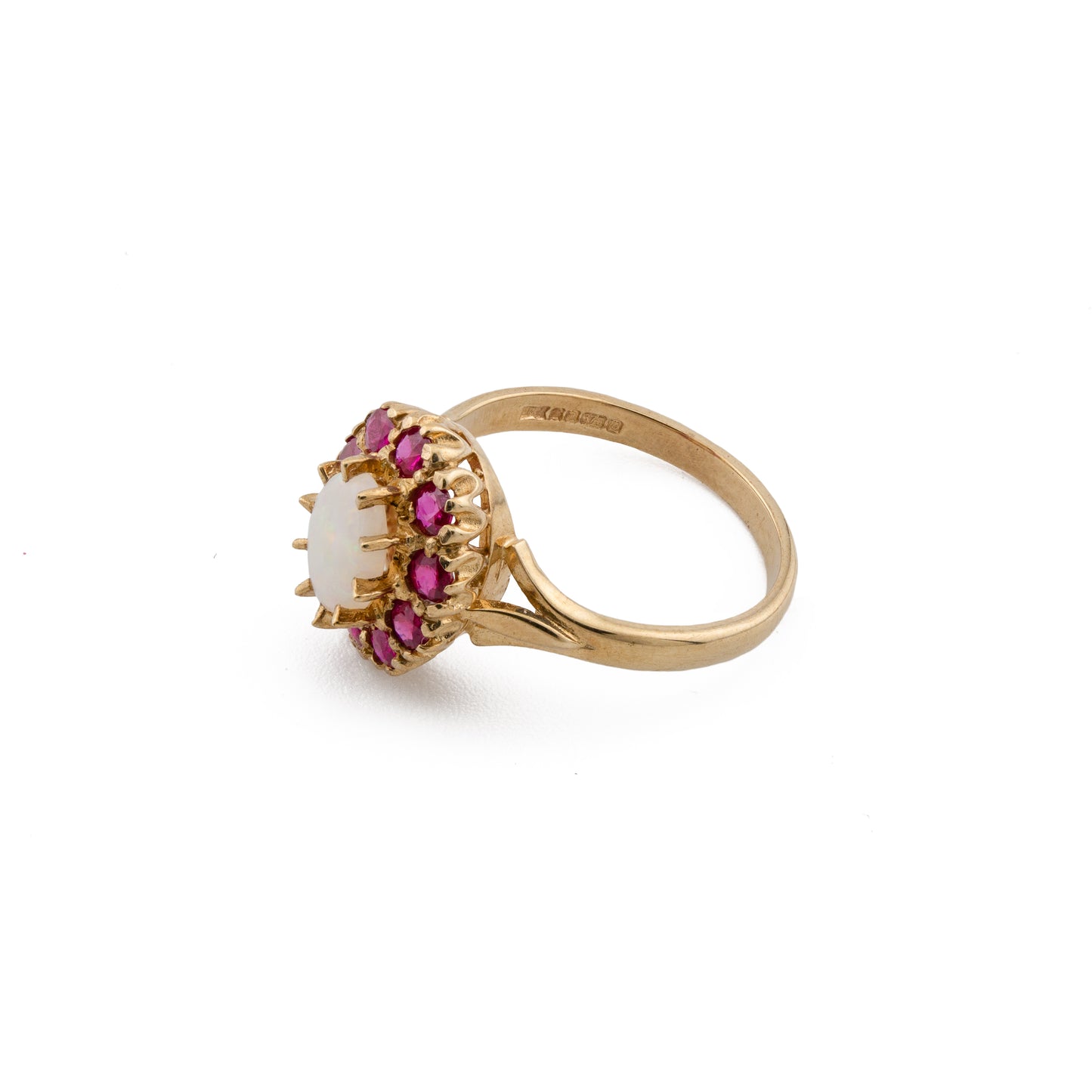 Vintage Opal and Ruby Cluster Ring in 9ct Gold