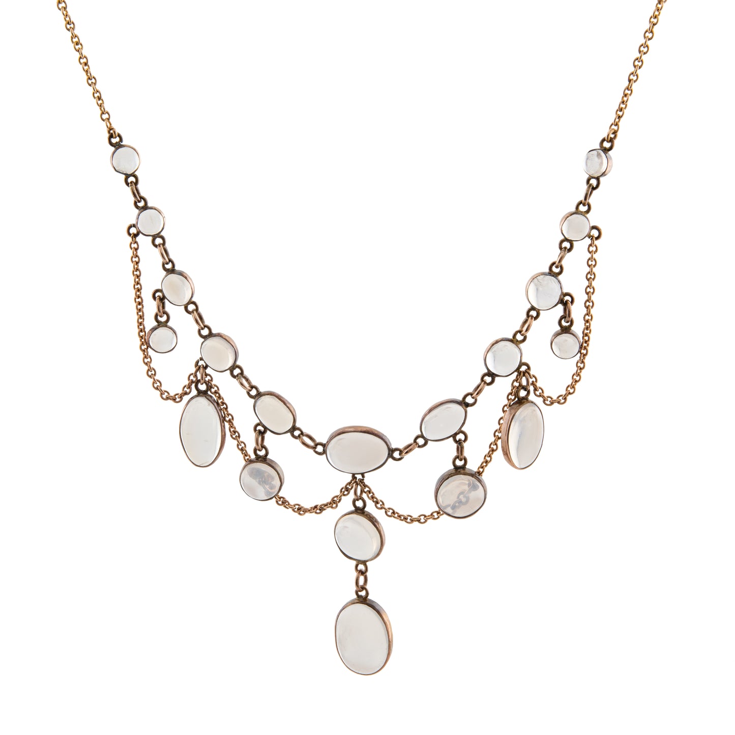 Edwardian 9ct Gold and Silver Moonstone Festoon Necklace