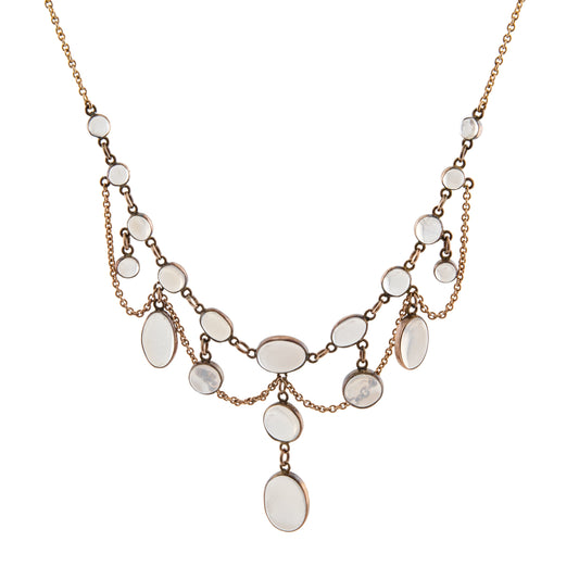 Edwardian 9ct Gold and Silver Moonstone Festoon Necklace
