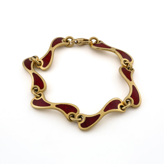 Simon Benney 18ct Gold & Red Enamel Modernist Bracelet
