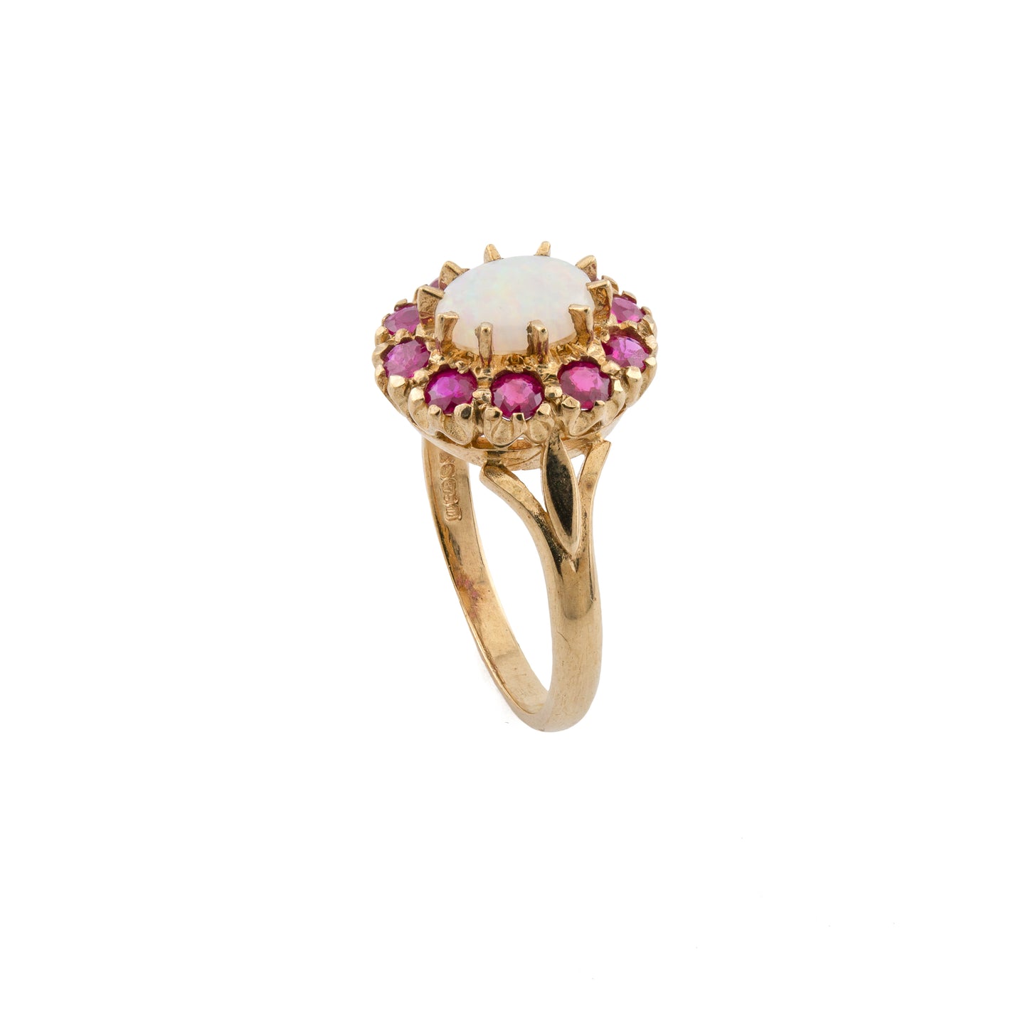 Vintage Opal and Ruby Cluster Ring in 9ct Gold