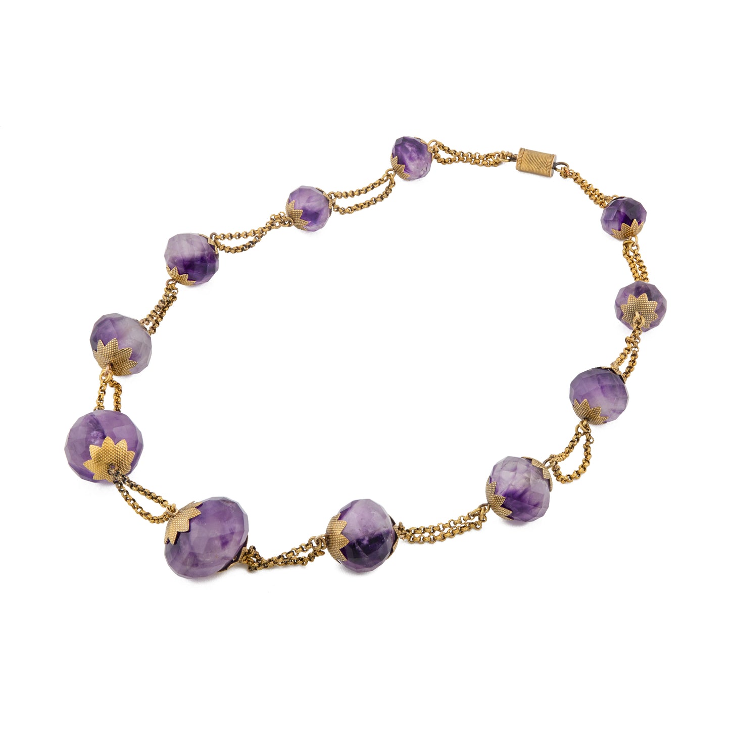 Victorian 15ct Gold Faceted Amethyst Station Necklace