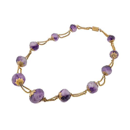 Victorian 15ct Gold Faceted Amethyst Station Necklace