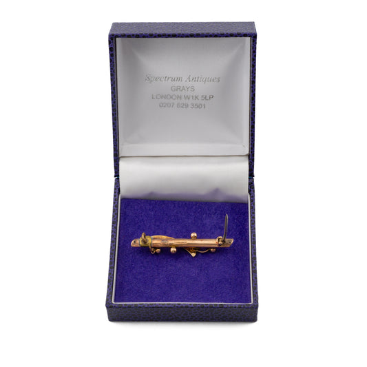 Antique 9ct Gold Turquoise and Pearl Swallow Bar Brooch, Birmingham 1901