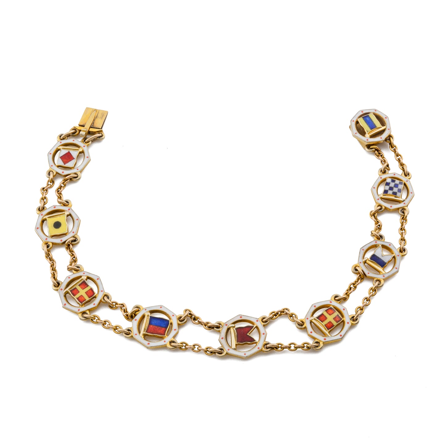 Vintage 9ct Gold Enamel Yacht Club Flag Bracelet by Benzie of Cowes