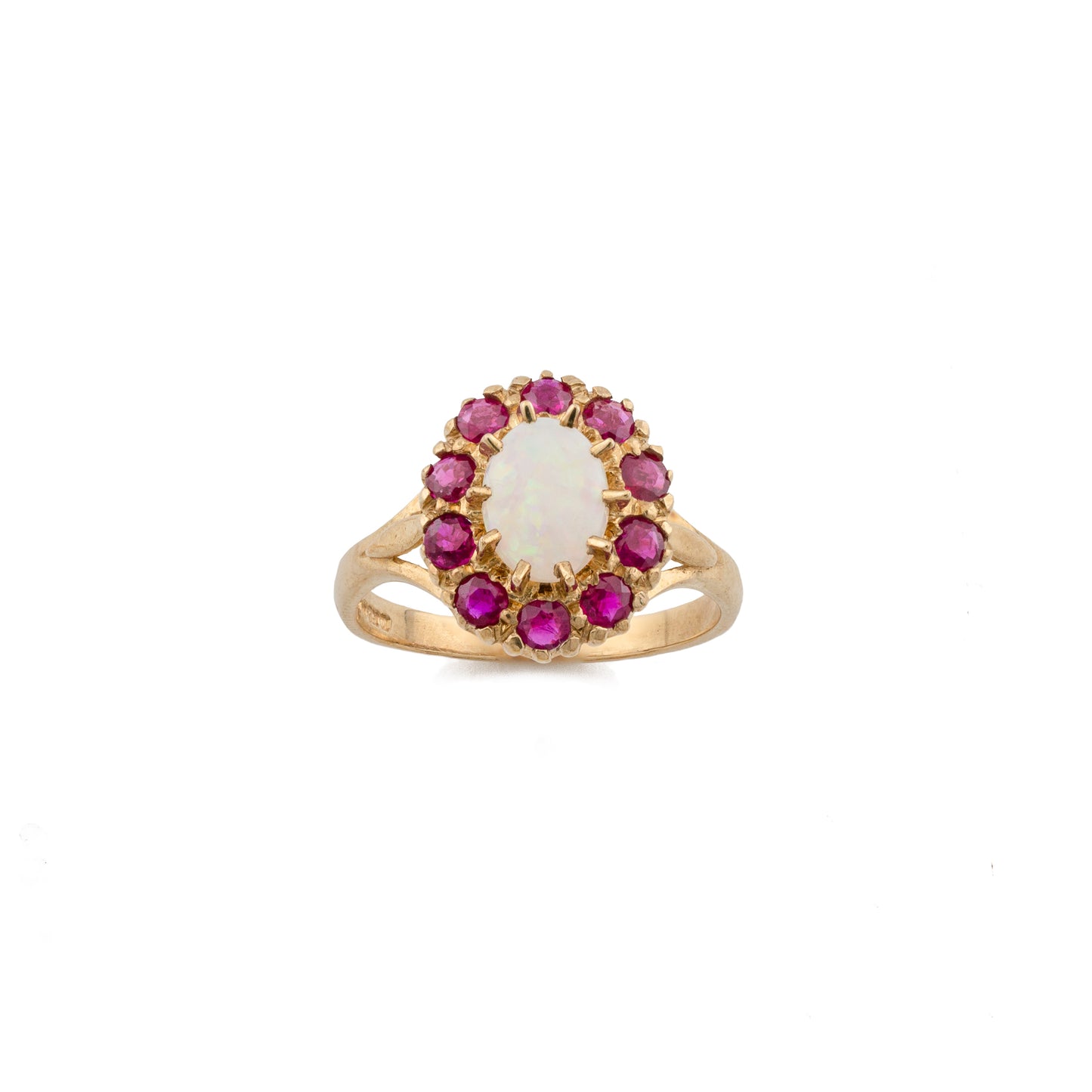 Vintage Opal and Ruby Cluster Ring in 9ct Gold