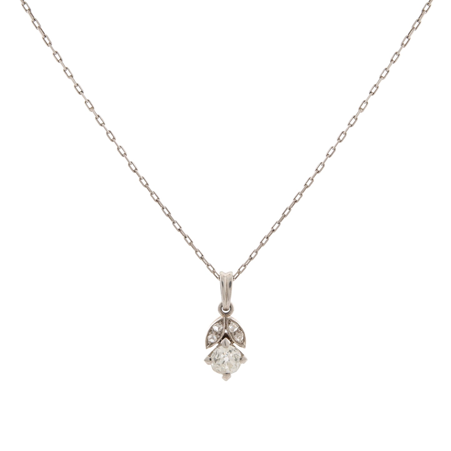 Edwardian 15ct Gold and Platinum Diamond Pendant Necklace