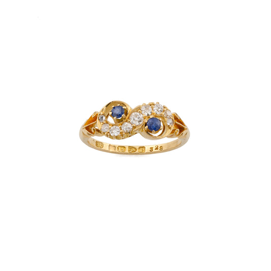 Victorian Sapphire and Diamond "Toi et Moi" Twist Ring in 18ct Gold