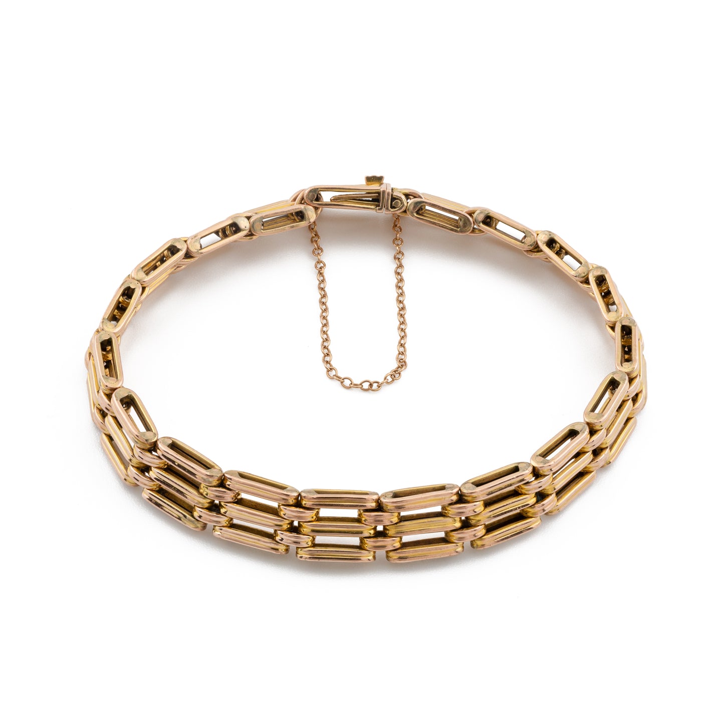 Edwardian Three-Row Gate Link Bracelet in 9ct Gold