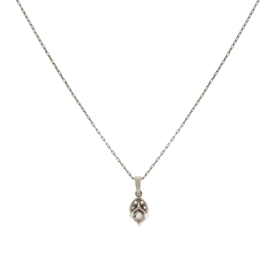 Edwardian Platinum Diamond Flower Pendant on Chain