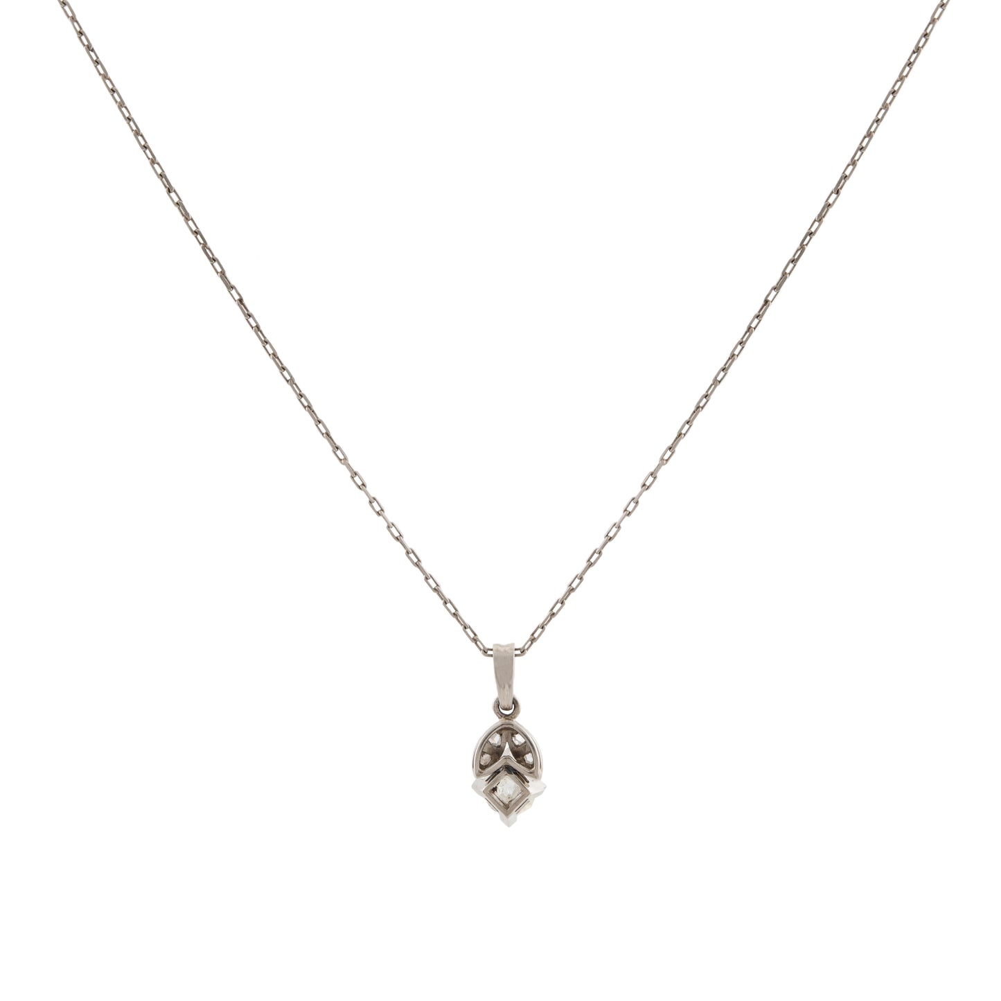 Edwardian 15ct Gold and Platinum Diamond Pendant Necklace