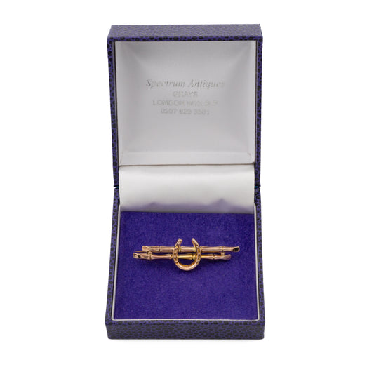 Antique 9ct Rose Gold Horseshoe and Bamboo Bar Brooch, Birmingham 1901