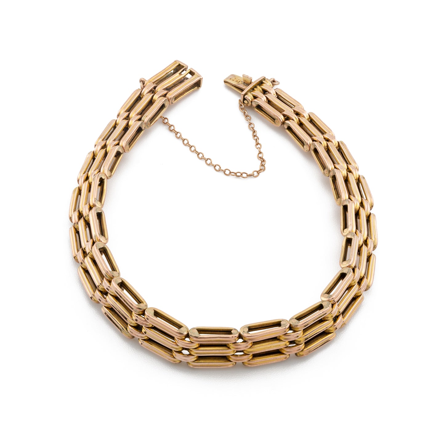 Edwardian Three-Row Gate Link Bracelet in 9ct Gold