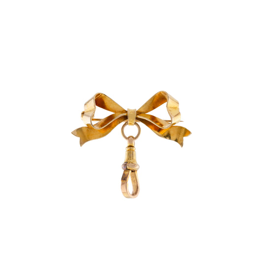 Ribbon Bow Brooch with Albert Clip in 9ct Gold