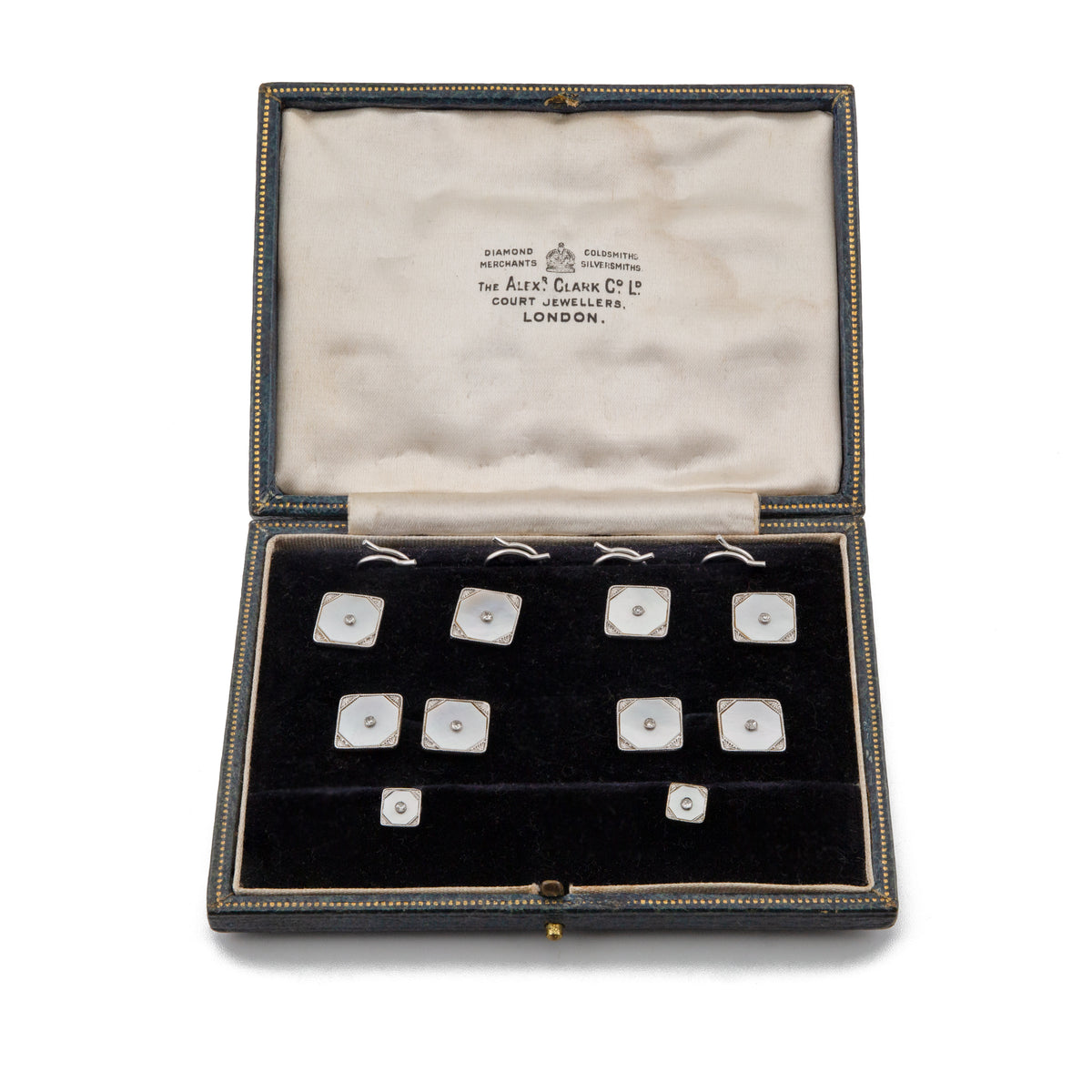 Art Deco 9ct White Gold Diamond and Mother of Pearl Dress Set