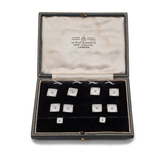 Art Deco 9ct White Gold Diamond and Mother of Pearl Dress Set