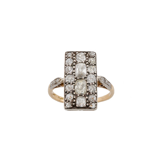 Early Art Deco Diamond Plaque Ring in 18ct Gold & Platinum