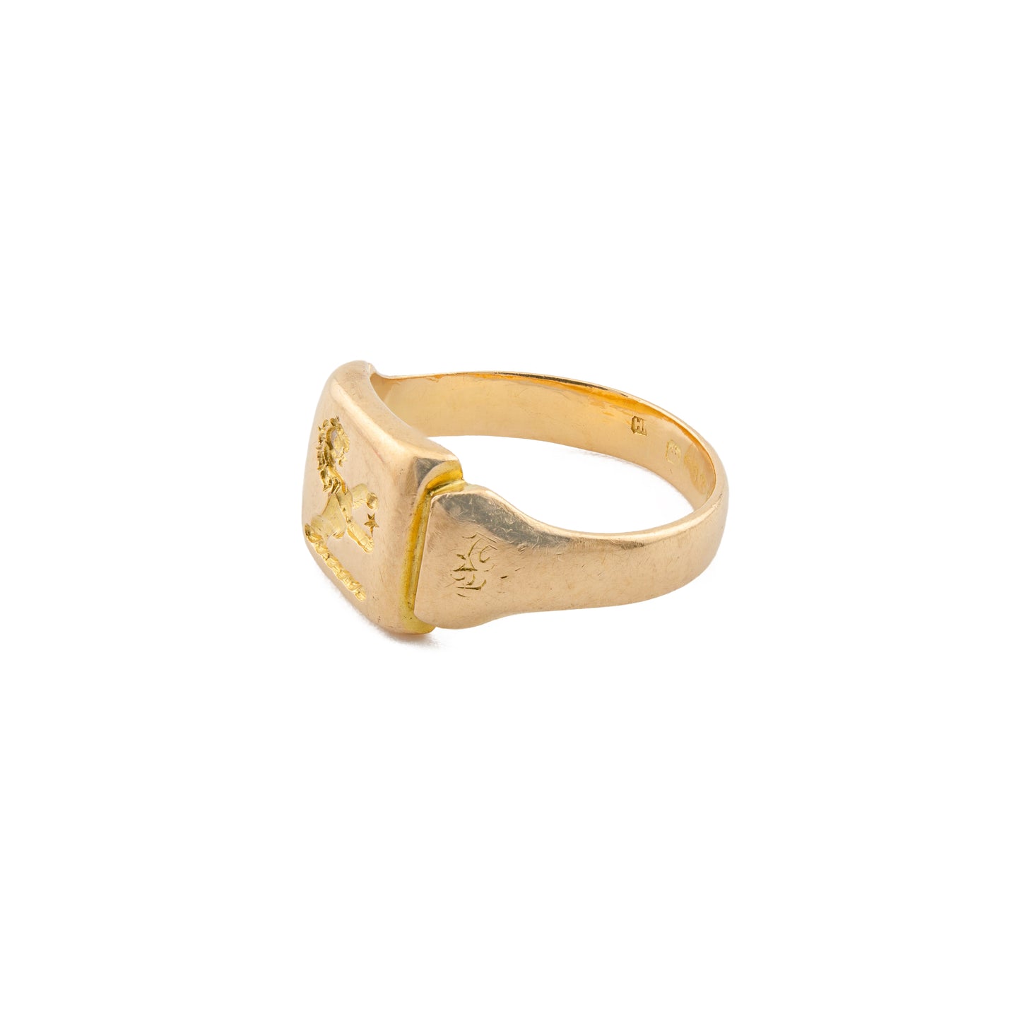 Lion Engraved Square Signet Ring in 18ct Gold