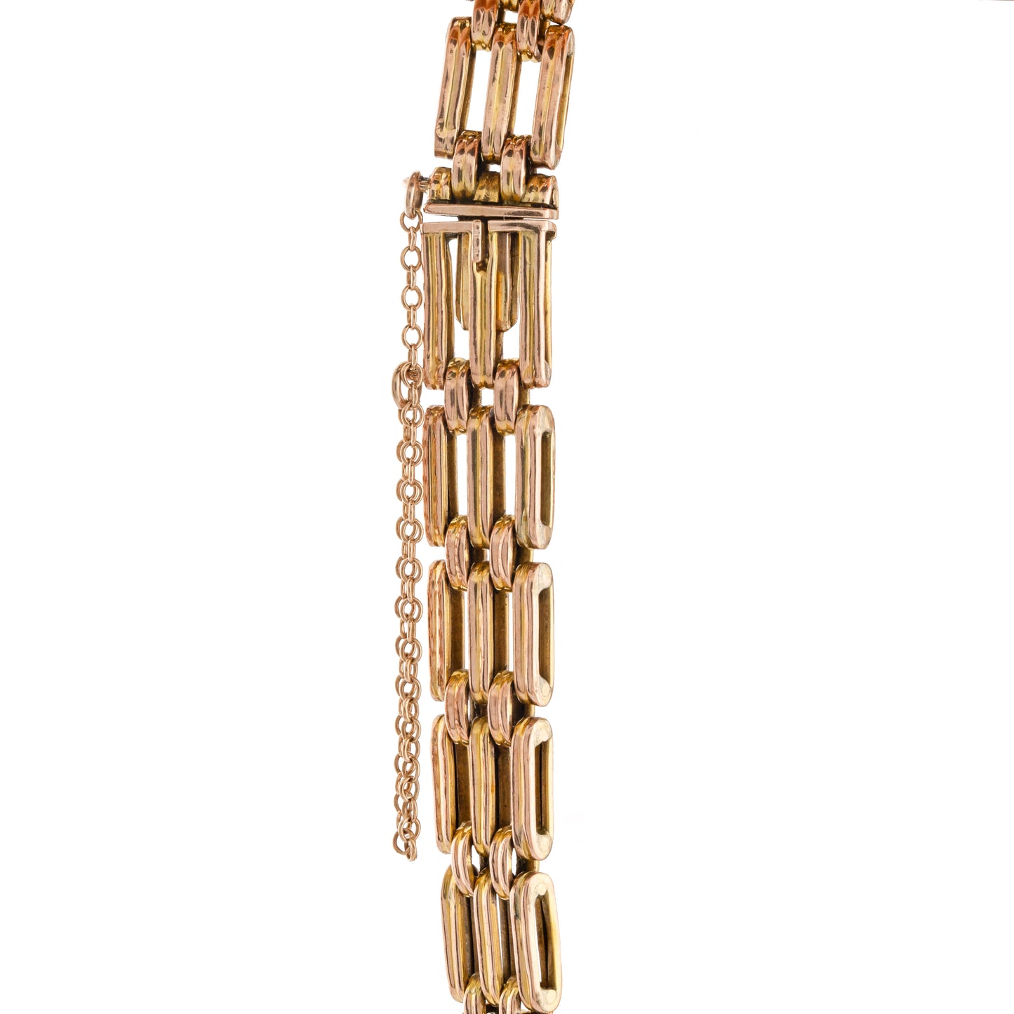 Edwardian Three-Row Gate Link Bracelet in 9ct Gold