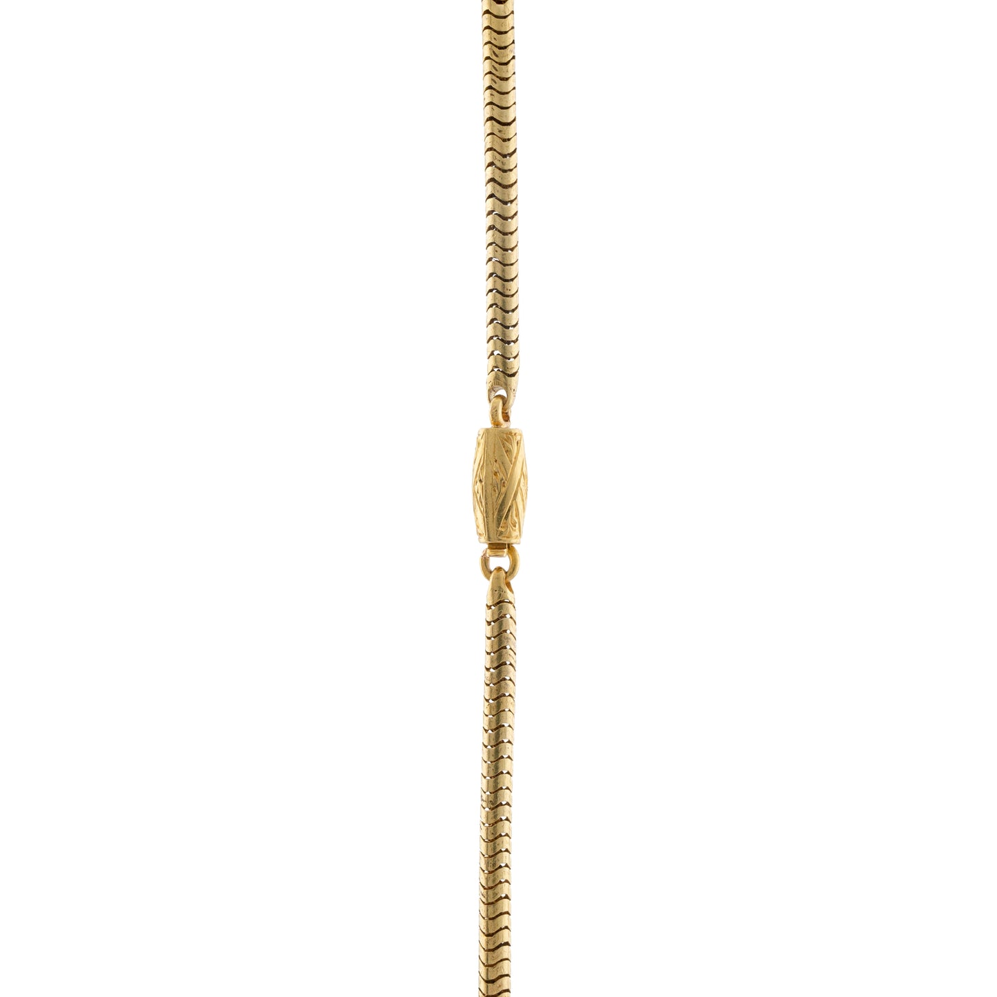 Antique 18ct Gold Gaspipe Snake Chain Necklace with Engraved Barrel Clasp