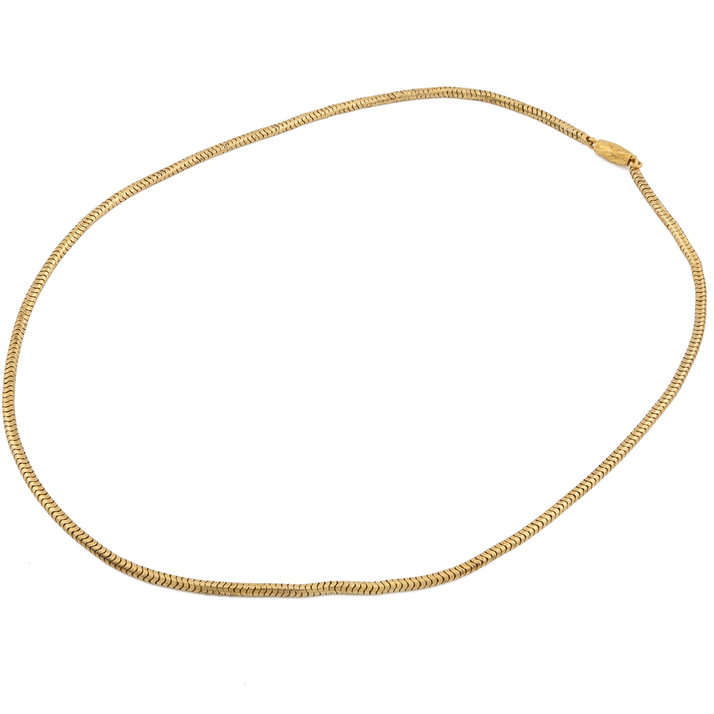 Antique 18ct Gold Gaspipe Snake Chain Necklace with Engraved Barrel Clasp