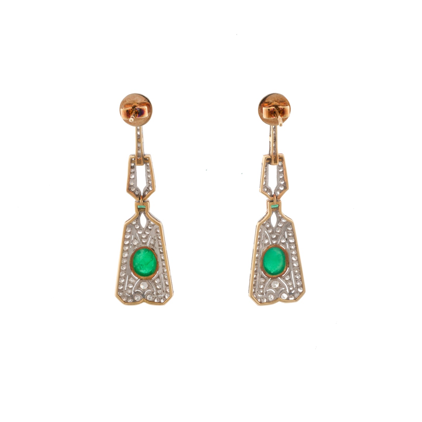 Art Deco Style 18ct Gold Emerald & Diamond Drop Earrings