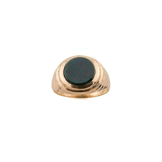 9ct Gold Ribbed Bloodstone Signet Ring