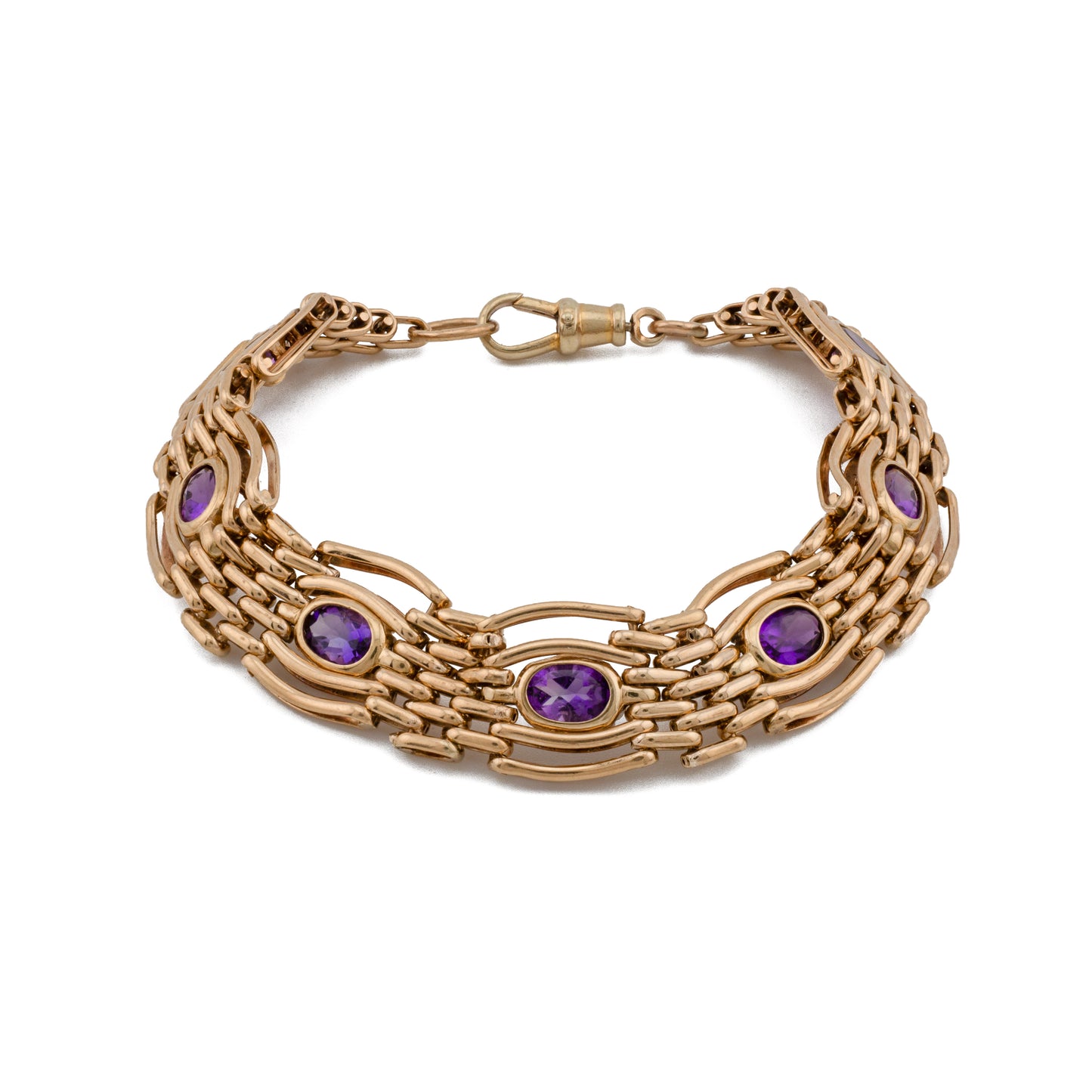 Vintage 9ct Gold Amethyst Link Bracelet
